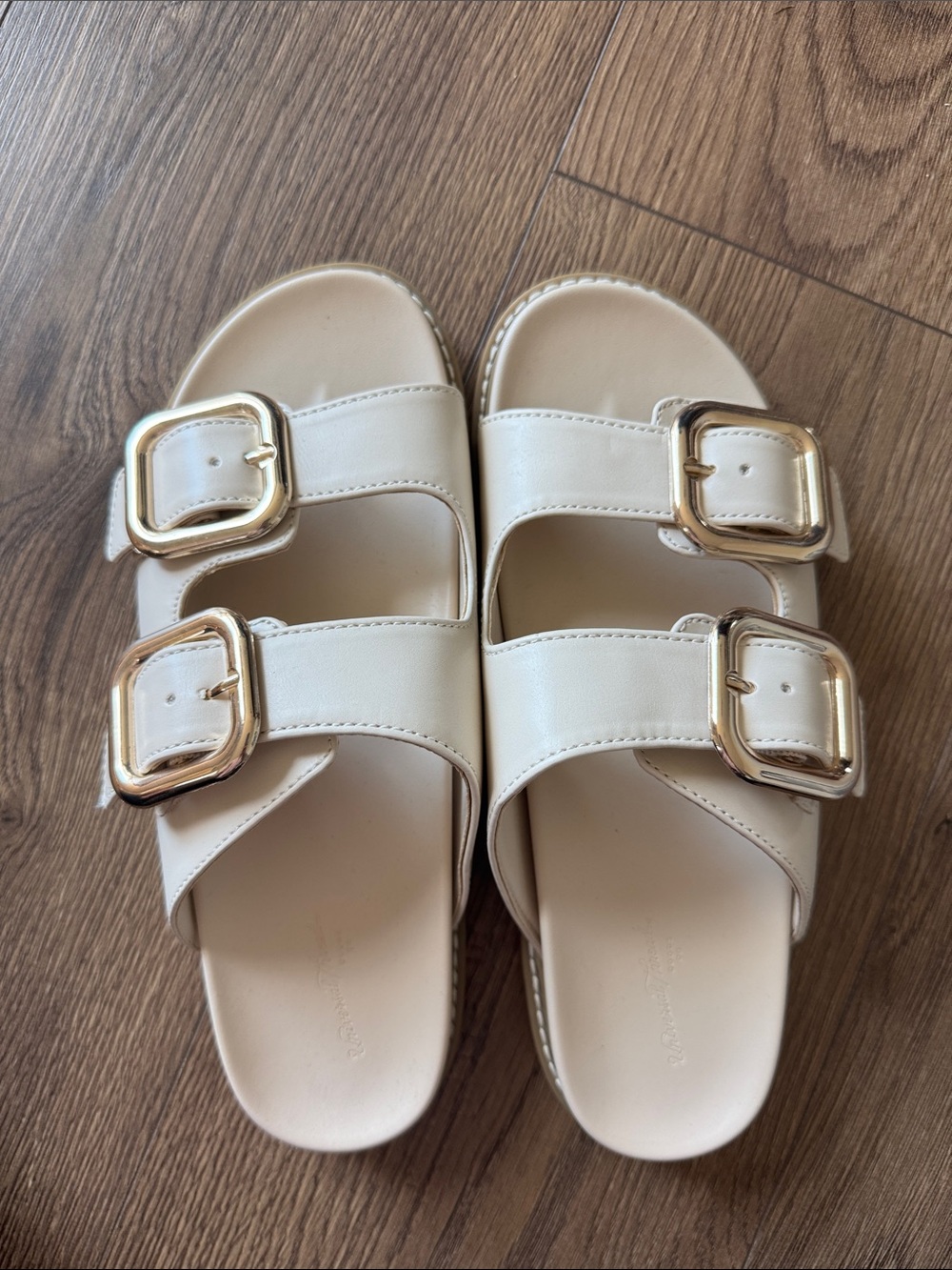 Target universal threads Cream Double-Buckle Slide Sandals